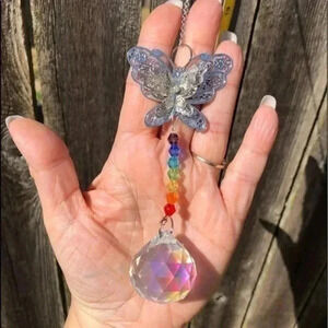Gorgeous K9 Crystal Rainbow Butterfly Huge Globe Suncatcher NWT